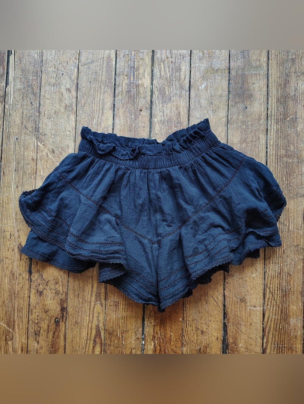 Aerie Ruffle Mini Skirt XS Black Bloomers Lace Trim Cotton Boho Coquette Shorts